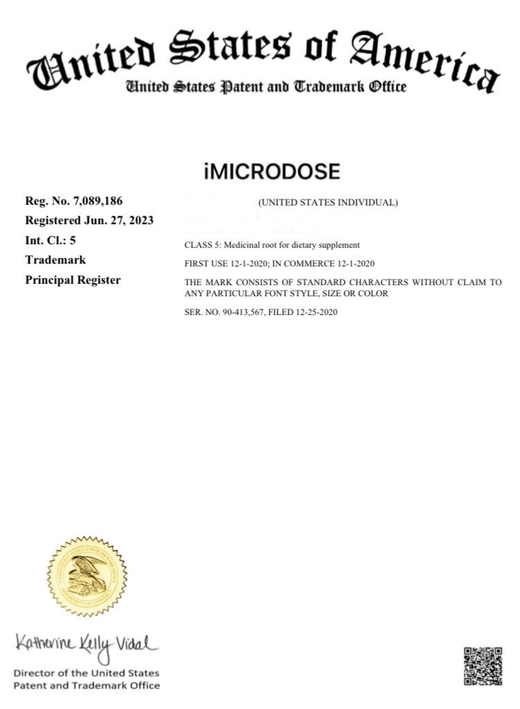 US Registered Trademark Registration No. 7,089,186. iMICRODOSE