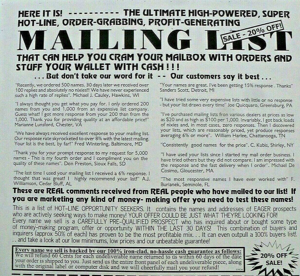 Mailing Lists Business Opportunity Seekers List 100 Fresh Peel & Stick Names