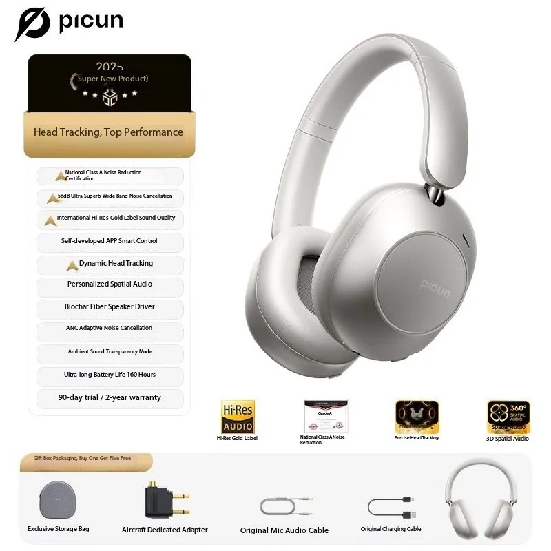 Pincun F6 Over-Ear Bluetooth Headphones with ANC Active Noise Cancelling -58DB