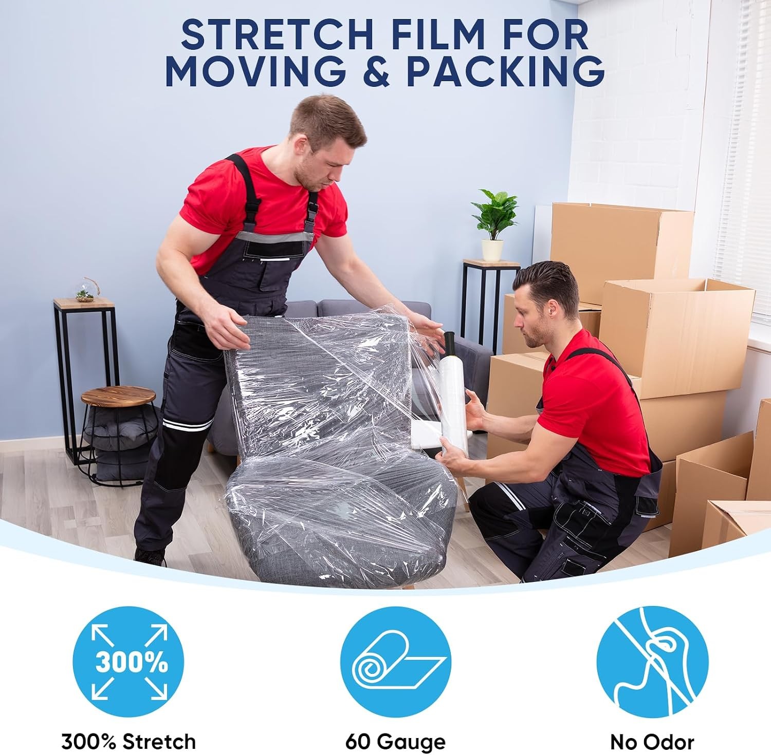 TICONN Stretch Wrap Film 1000ft Roll with Handles Industrial Strength Packing Cl
