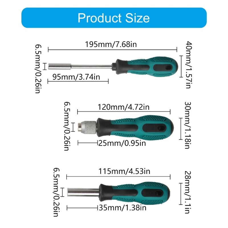 Portable 3 Piece 1/4″ Hex Bit Holder Handle Set for Efficient Maintenance Tasks