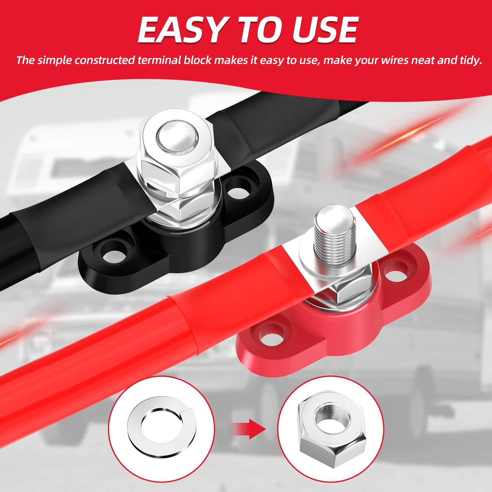 Joinfworld Power Distribution Block 12V 3/8 Single Stud Bus Bar M10 Insulated