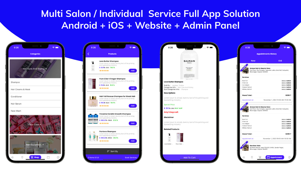 Multi Salon Booking Appointment Flutter App | Android + iOS | Laravel Backend