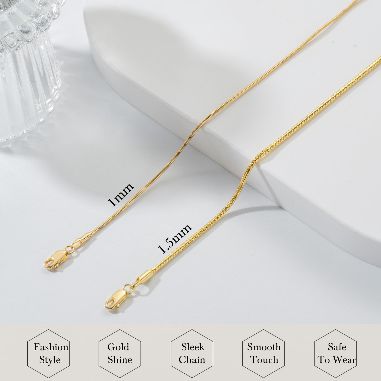 14K Gold Snake Chain Necklace Gold Chain for Women 14K Gold Necklaces for Wom…