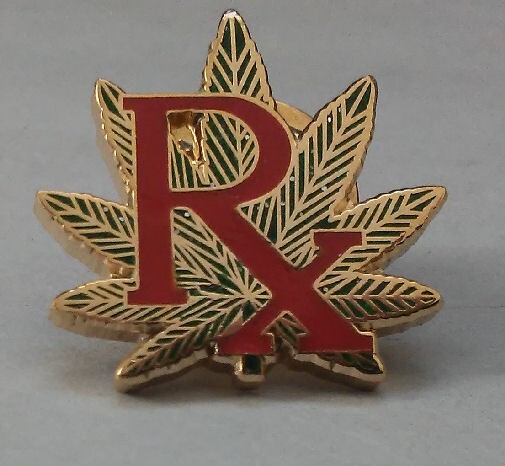 Medical marijuana cannabis brass/enamel 1″ lapel pin with butterfly clutch RX
