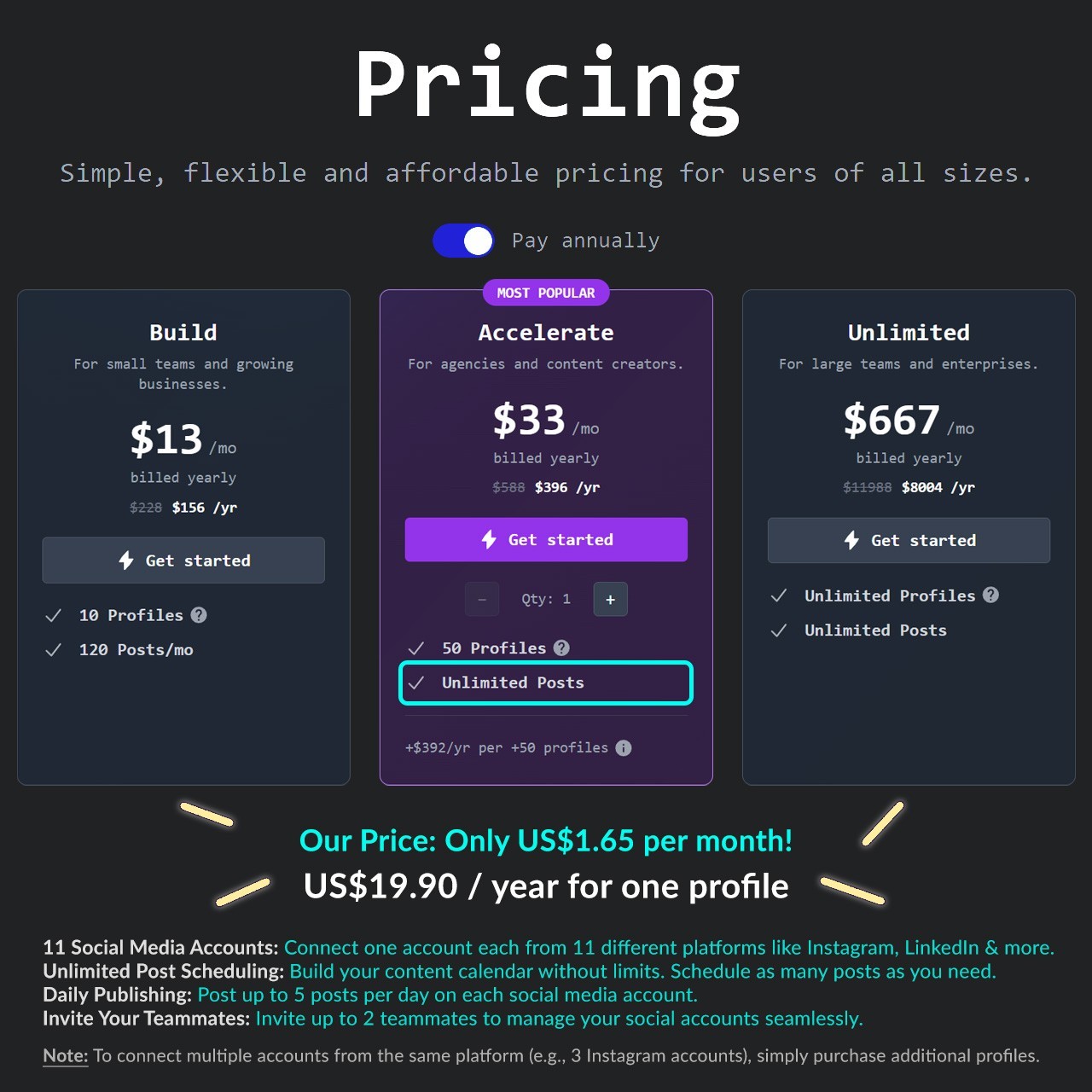 🥷 Social Media Scheduler ‒ 1-Year | Manage 13 Social Accounts | Unlimited Posts