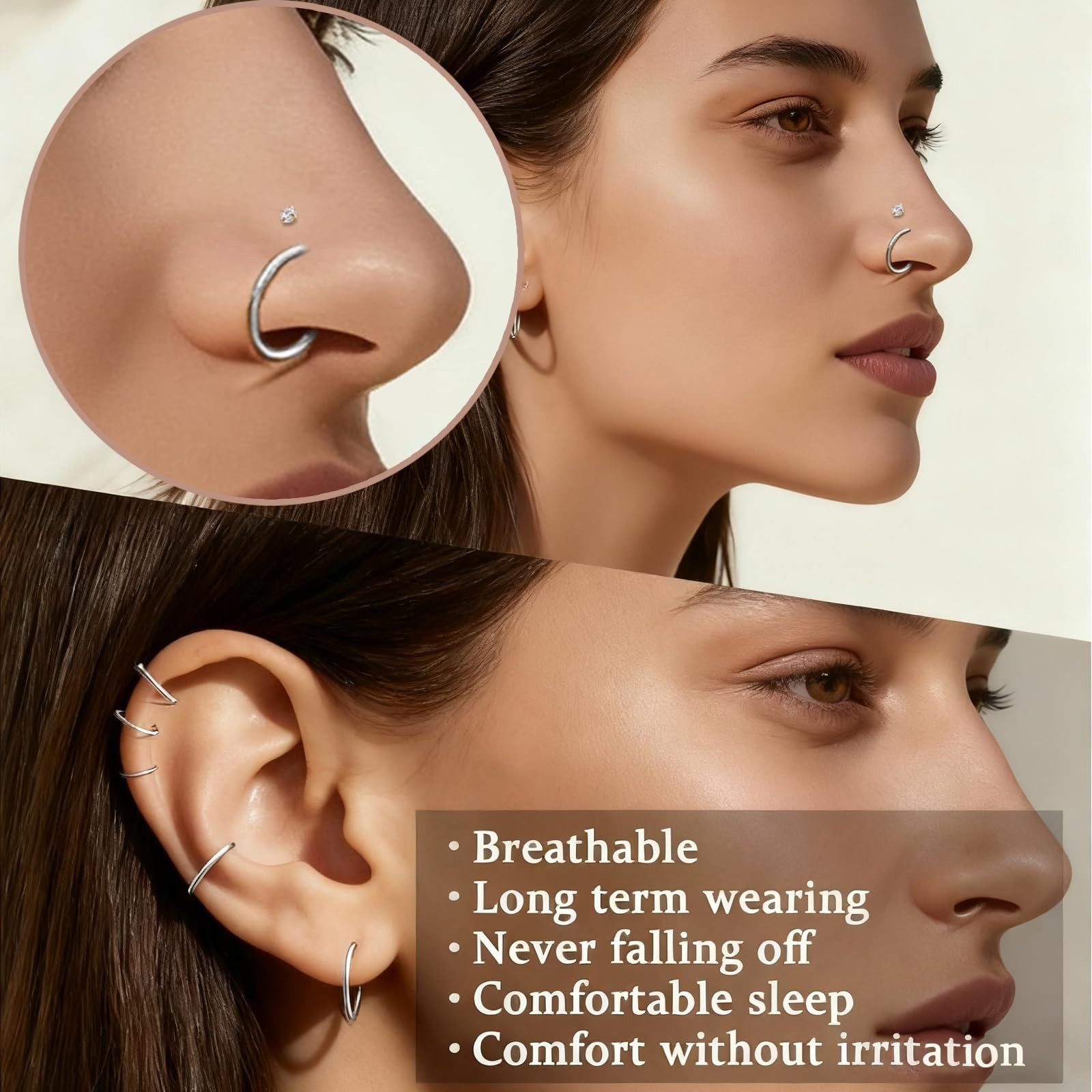 12PCS Hypoallergenic 14K Gold Plated 18G Nose Rings Studs Set for Women Men:3…