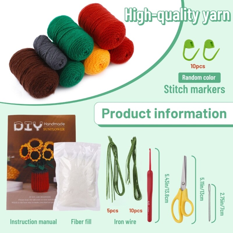 Crochet Flower Kits, with Yarn, Crochet Hooks, Needle for DIY Crochet Craft