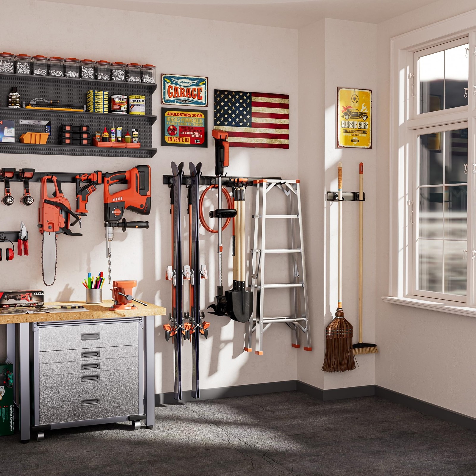 Garden Tool Organizer Wall Mount, 32 inches Tool Storage Rack with Adjustable…