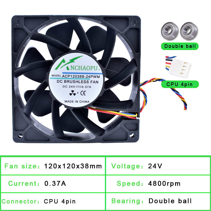 ACP12038B-24PWM 120mm fan 12cm DC24V 0.37A Double ball 4 lines PWM cooling fan