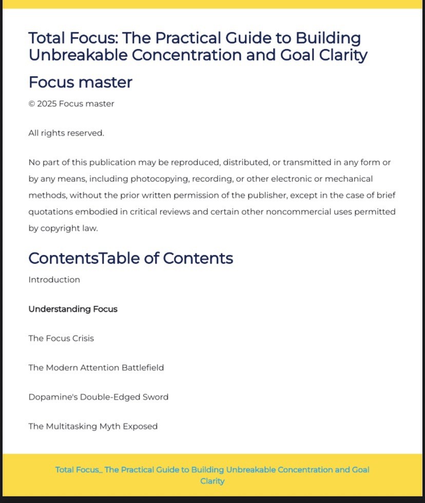 Total focus Unbreakable, Concentration And Goal Clarity With PLR Rights Inc
