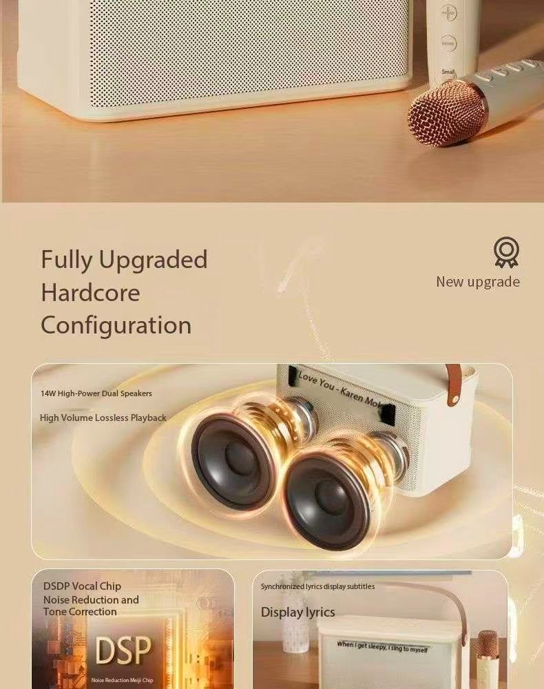 Display lyrics karaoke microphone speaker integrated home Bluetooth speaker