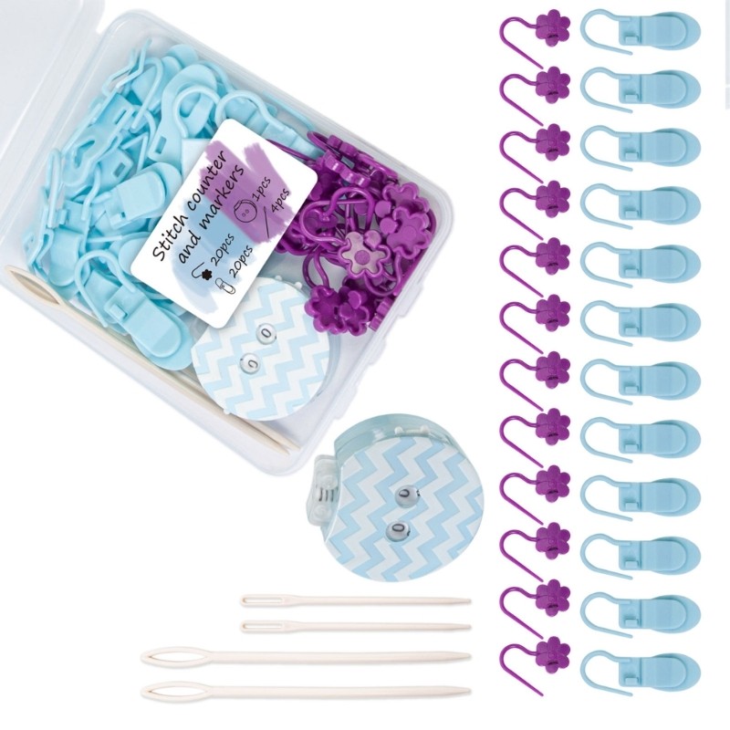 40Pcs Colorful Stitching Markers With Knitting Counter And 4 Sewing Needle