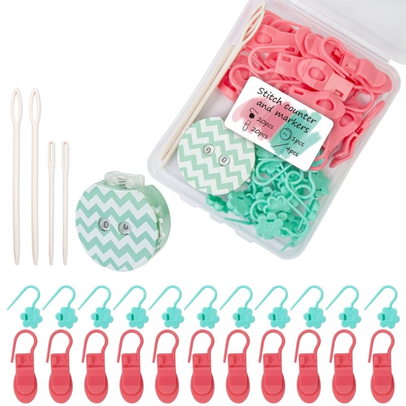 40Pcs Colorful Stitching Markers With Knitting Counter And 4 Sewing Needle