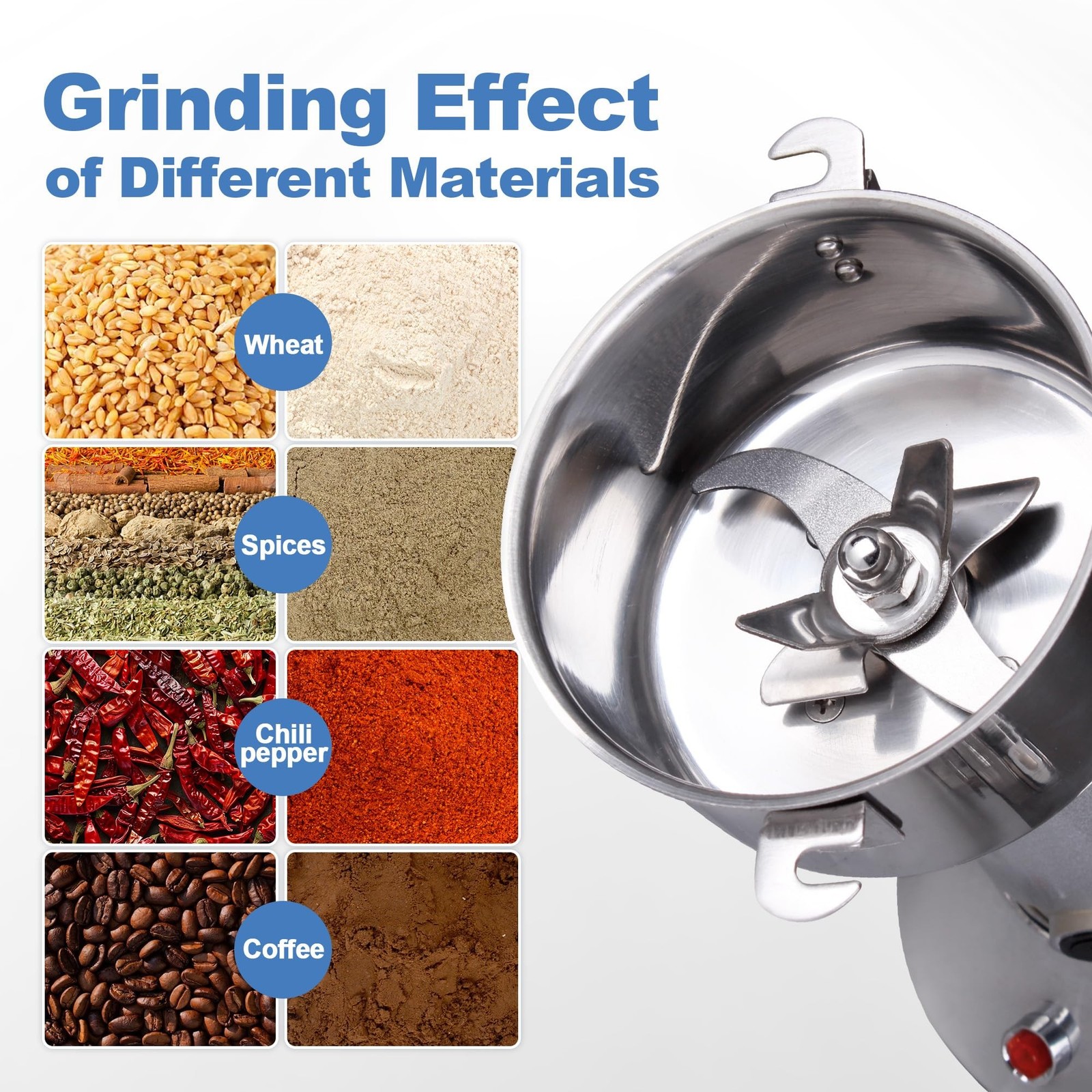 Grain Mill Grinder Electric (750g Swing Type+304 Stainless Steel)