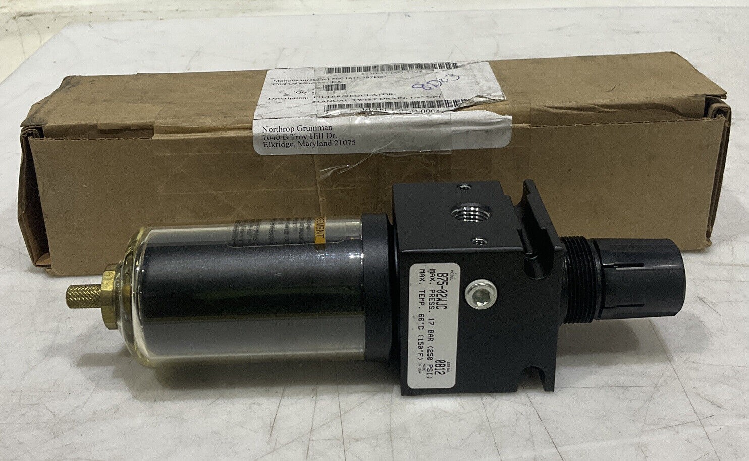 PARKER WATTS B75-02WJC 250PSI 125F MANUAL TWIST DRAIN 1/4” NPT FILTER REGULATOR
