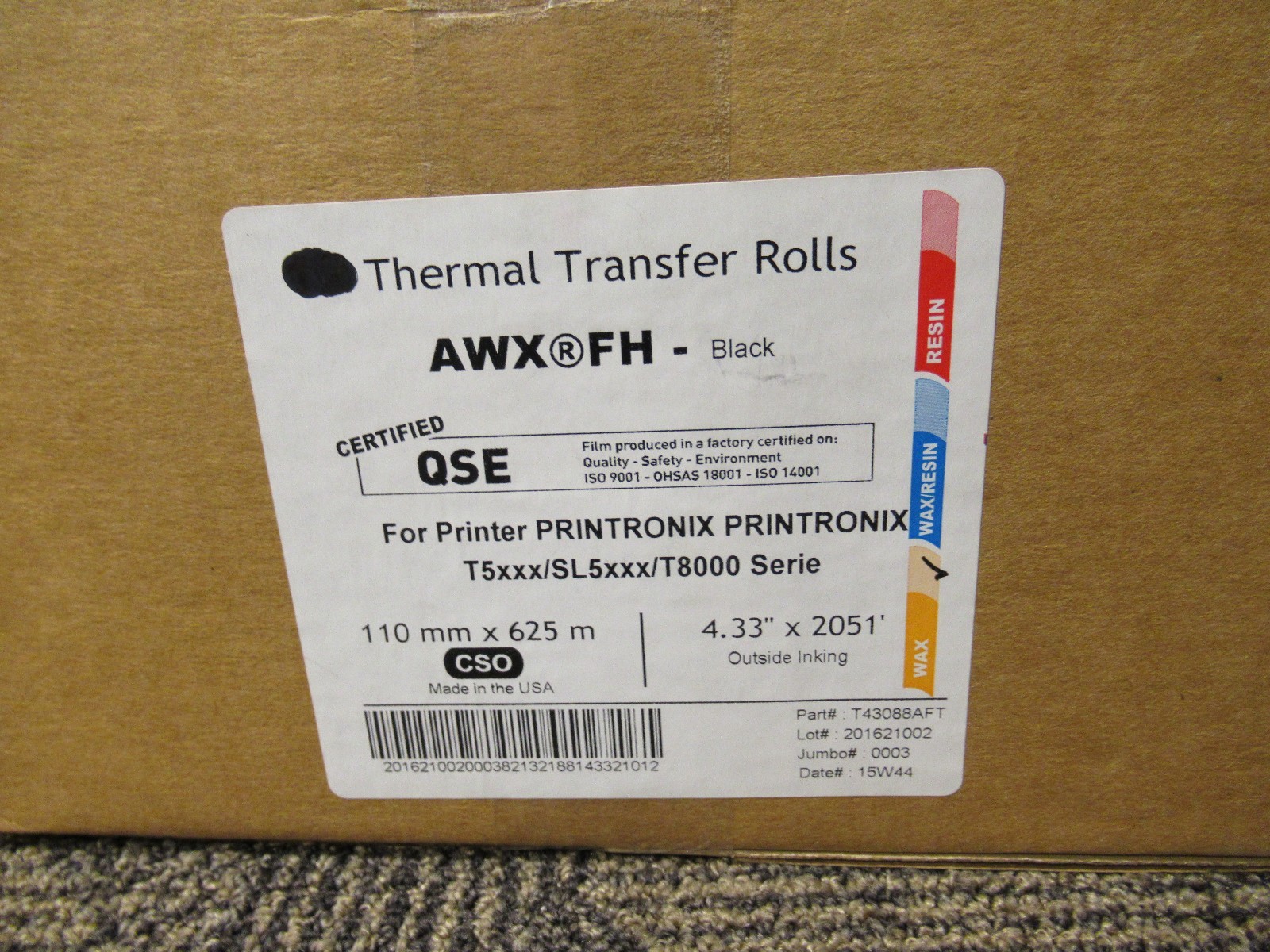 (11) NO NAME THERMAL TRANSFER ROLLS 110MM X 625M 4.33″ X 2.51′ LOT OF 11 NEW