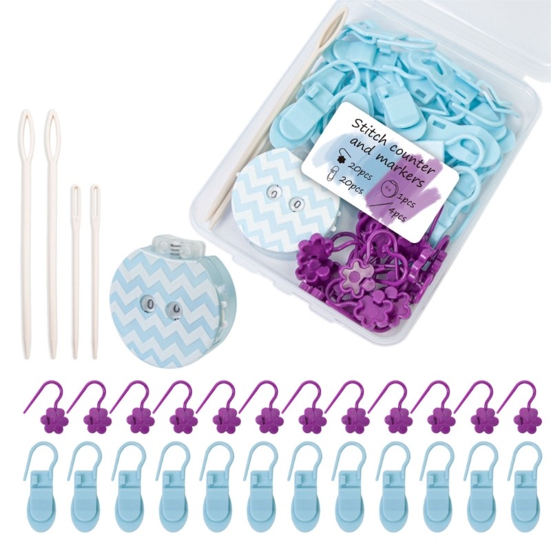 40Pcs Colorful Stitching Markers With Knitting Counter And 4 Sewing Needle