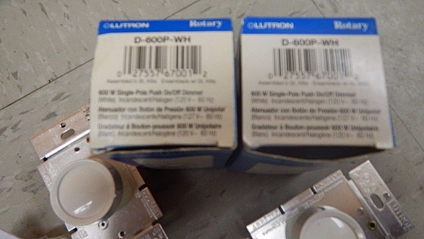 Lutron Rotary White Switch D-600P-WH 600W Single Pole ON/OFF Dimmer Lot of 2 New