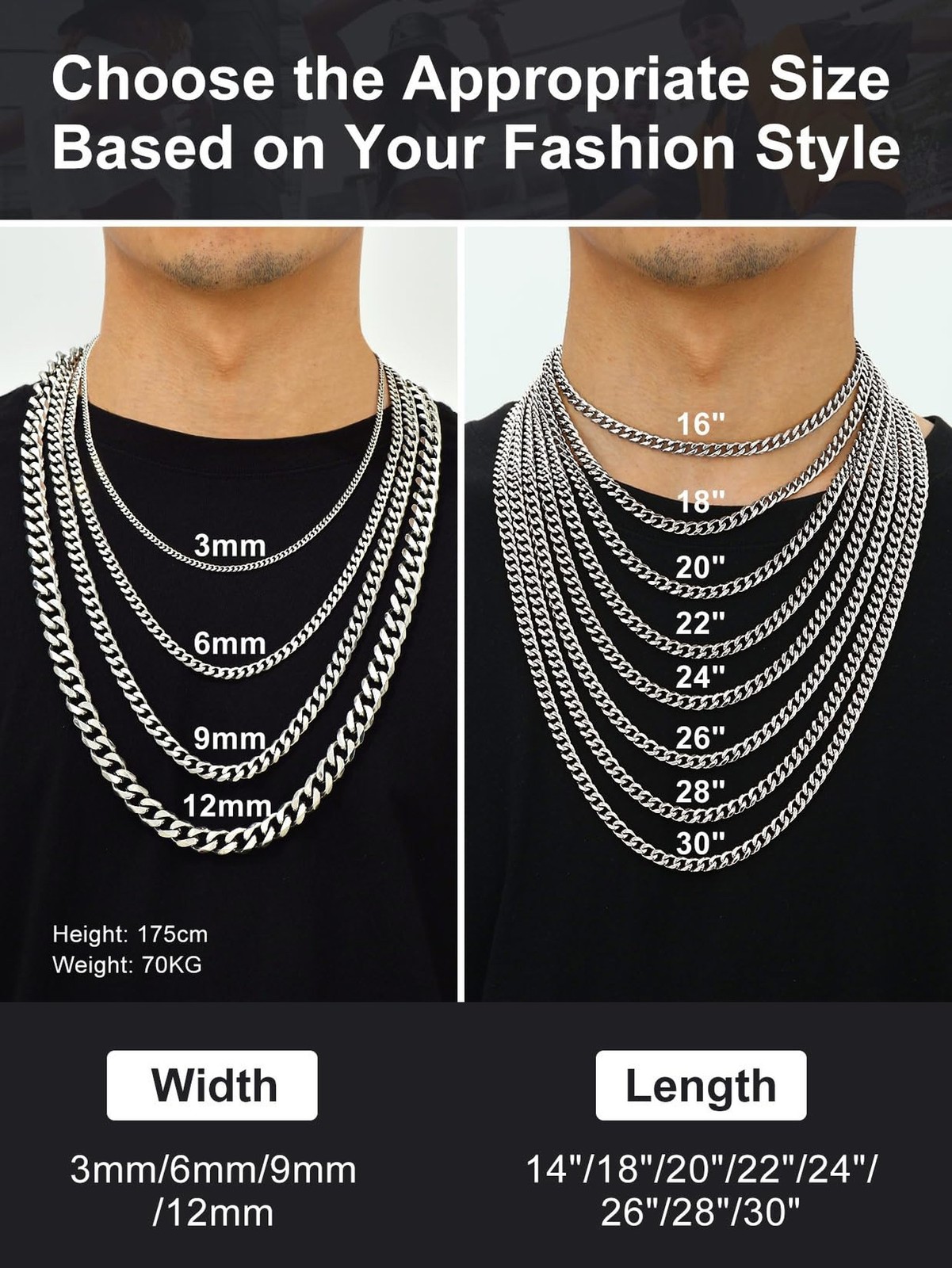 Suplight Cuban Link Chain for Men Women, 18K Gold Plated/Stainless Steel Blac…