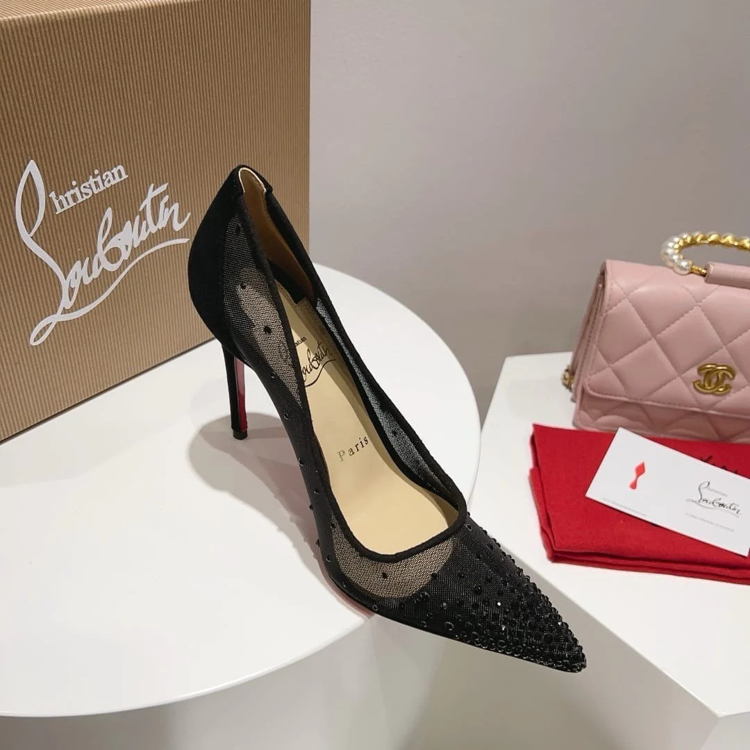 Follies Strass 100 mm Pumps – Mesh and strass – Black