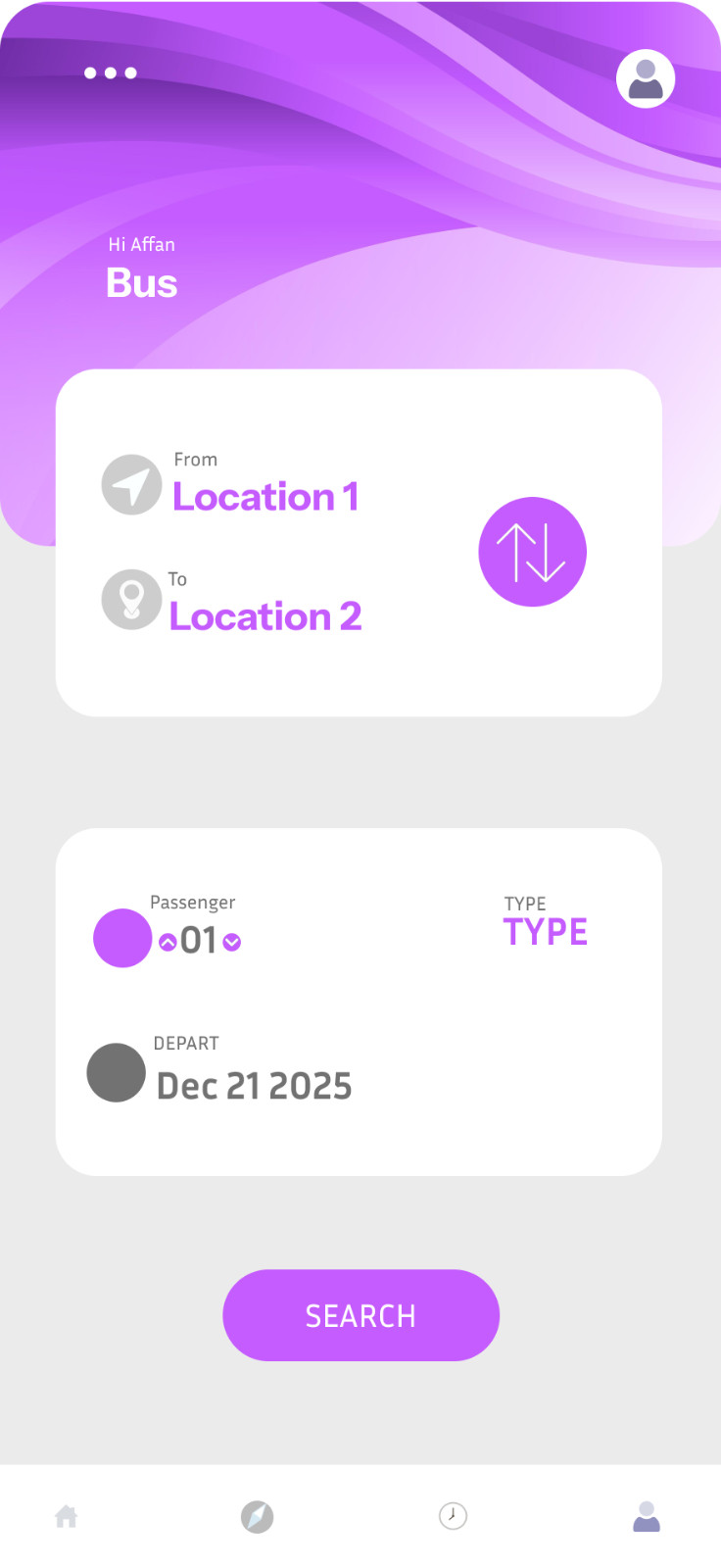 Bus Ticket App UI Template | Mobile Travel Booking Design | Modern Purple Layout