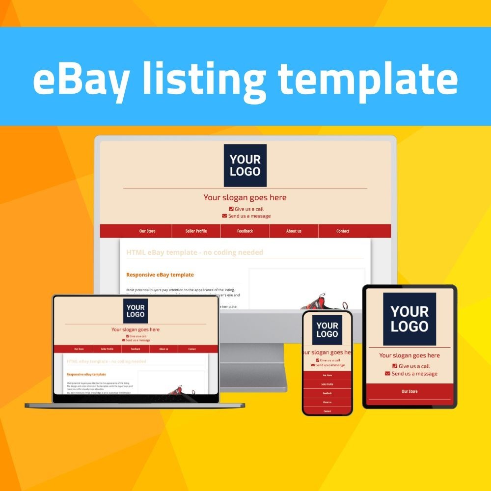 eBay Template – Responsive Simple – Mobile Optimized + Editor | beige red