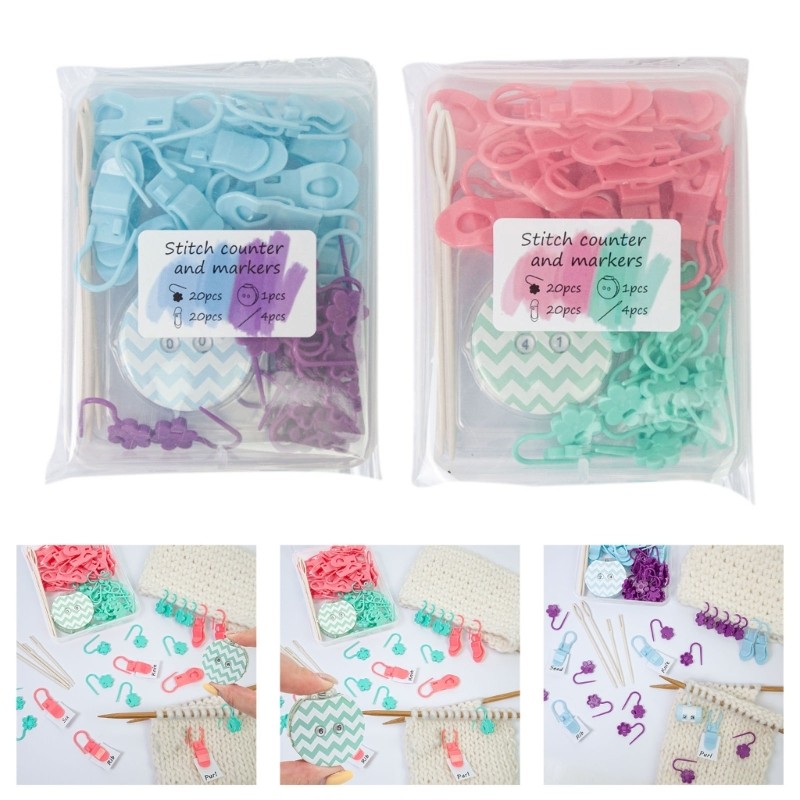 40Pcs Colorful Stitching Markers With Knitting Counter And 4 Sewing Needle