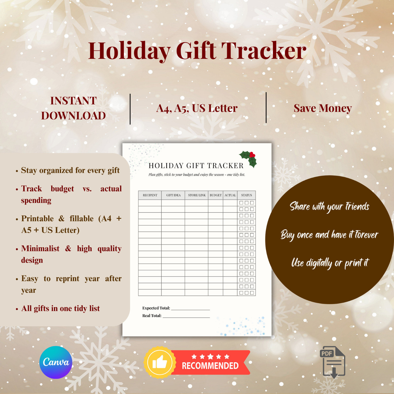 Christmas Gift Tracker Spreadsheet | Christmas Planner Printable List