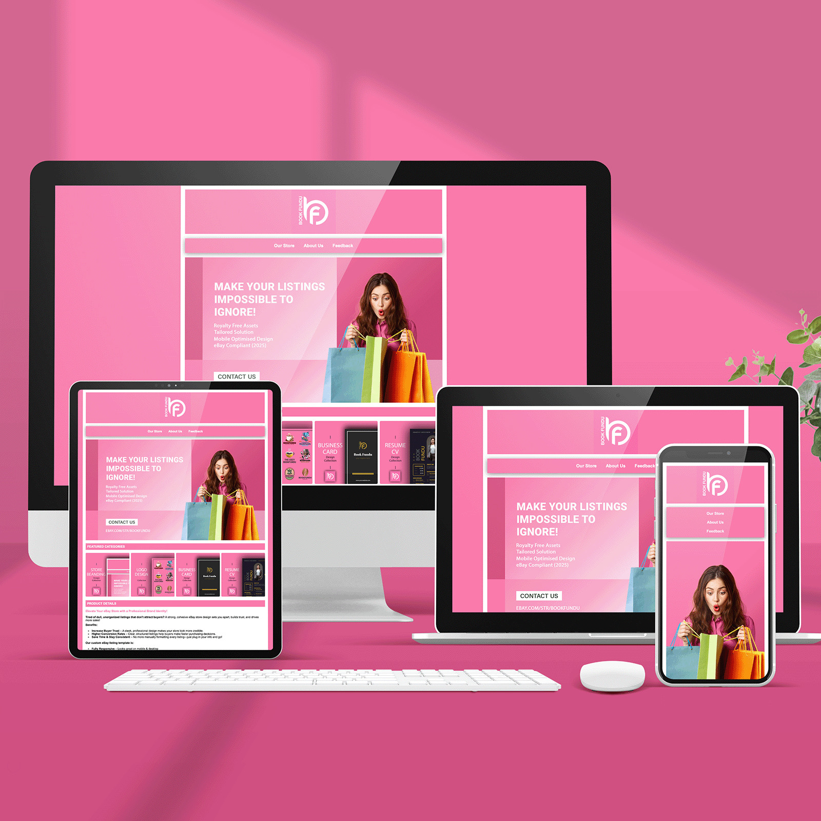 Luxury Pink eBay Auction Listing Template | Eye-Catching & Customizable – 2025