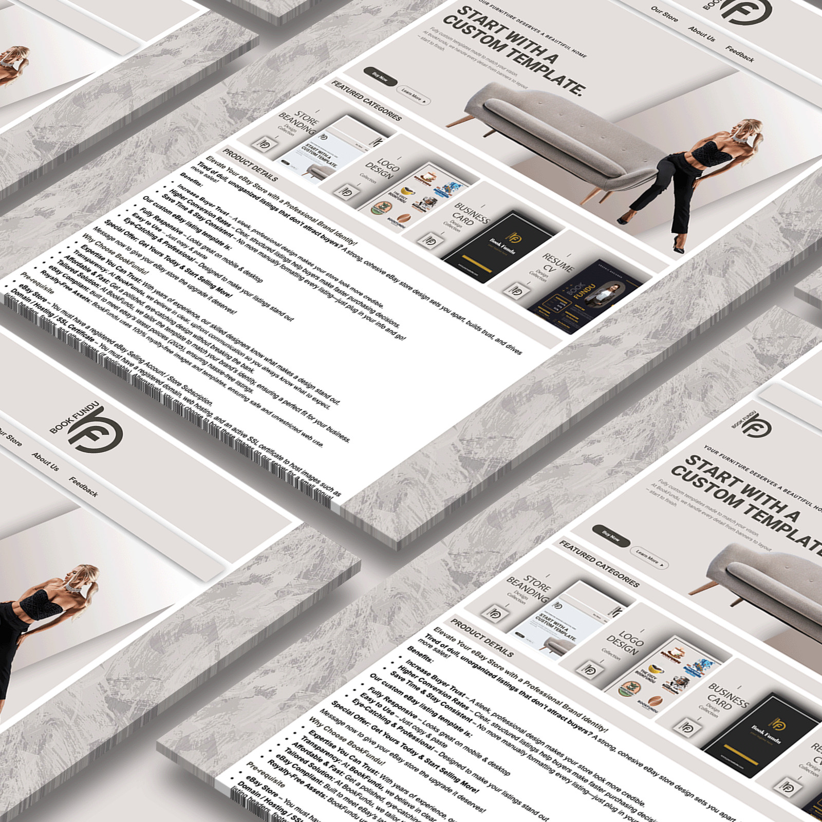 Light & Minimal HTML eBay Listing Template | Modern Design for All Categories